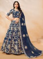 Art Silk Dark Blue Wedding Wear Thread Work Lehenga Choli